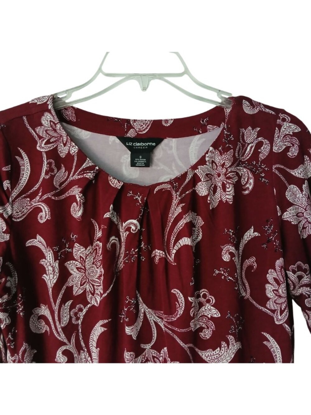 Liz Claiborne Womens Sz S Red Floral Peplum Top Rayon Spandex Career Blouse I-11 - Picture 5 of 8
